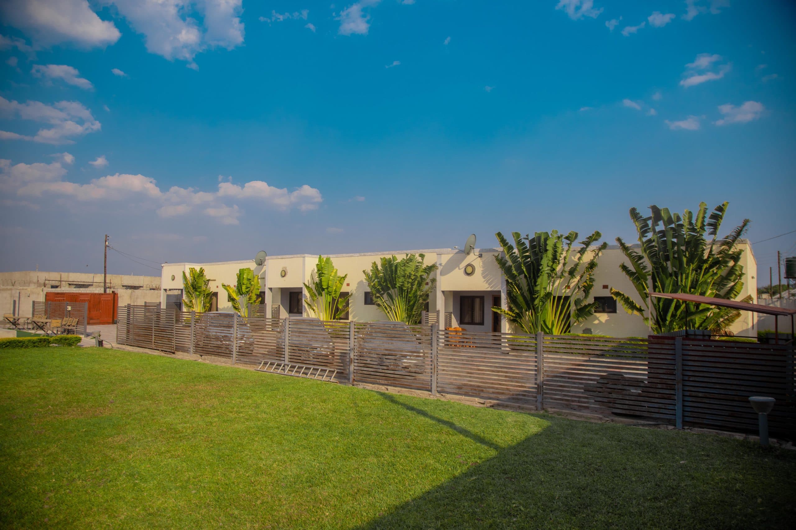 The lawn in front of the apartments